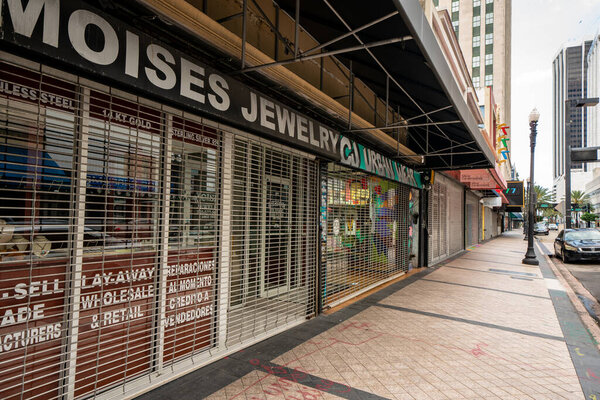 Businesses Shops Downtown Miami Closed Stop Spread Coronavirus Covid — Stock Photo, Image