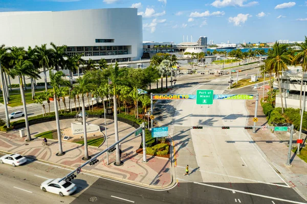 Luftaufnahme Hafen Von Miami Vom Biscayne Boulevard Downtown Aus Gesehen — Stockfoto