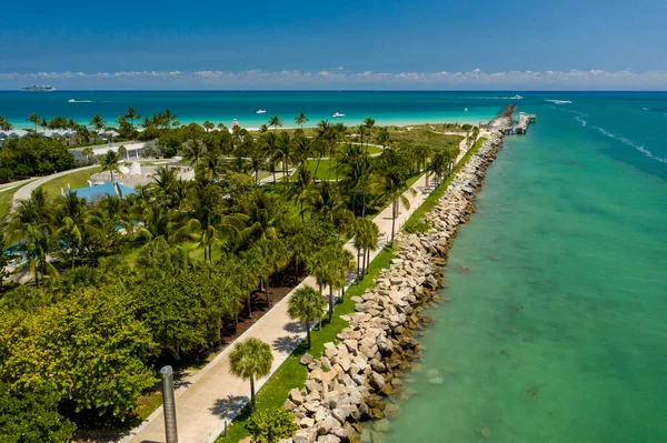 Luchtfoto Miami Beach South Pointe Park Government Cut Stilgelegd Vanwege — Stockfoto