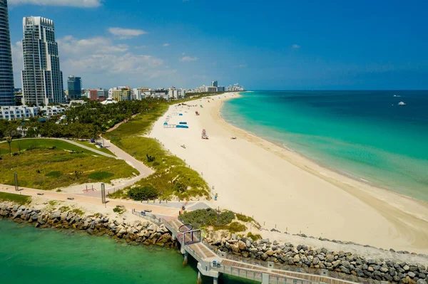Keine Menschen Miami Beach Sperren Coronavirus Covid Quarantäne Luftbild — Stockfoto