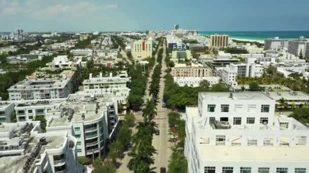 Luchtfoto Miami Beach Gesloten Coronavirus Covid Verlaten Straten — Stockvideo