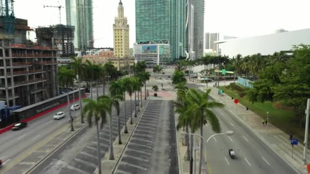 Imágenes Aéreas Del Centro Miami Durante Cuarentena Coronavirus Covid Casa — Vídeo de stock