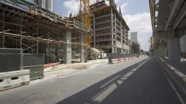 Stavba Centra Miami Jeřáby — Stock video