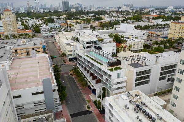 Luchtfoto Miami Beach Scène Volledige Stad Lock Verspreiding Van Coronavirus — Stockfoto