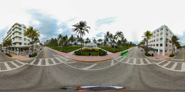 360 Equirettangolare Foto Miami Beach Ocean Drive Completamente Chiuso Coronavirus — Foto Stock