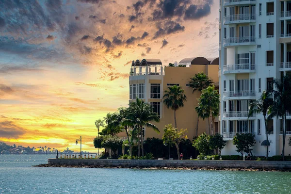 Brickell Key Miami Dramatic Sunset Sky — Stock Photo, Image