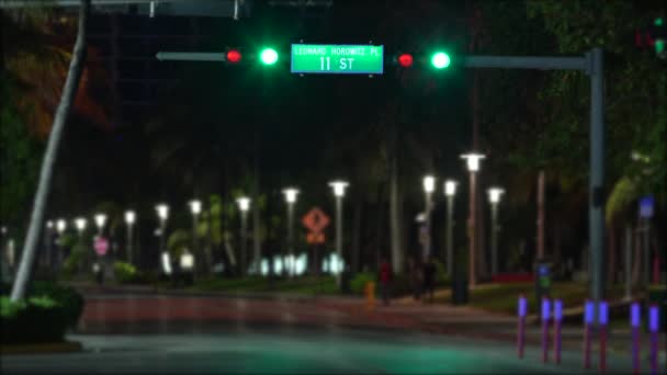 Miami Beach Notte Filmato 11Th Street Tilt Shift Effetto Sfocatura — Video Stock