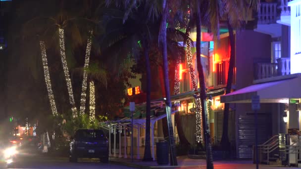 Noite Vídeo Praia Sul Após Desligamento Obrigatório Toque Recolher Miami — Vídeo de Stock