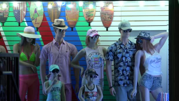 Miami Beach Figuríny Okně Surfování Shop — Stock video