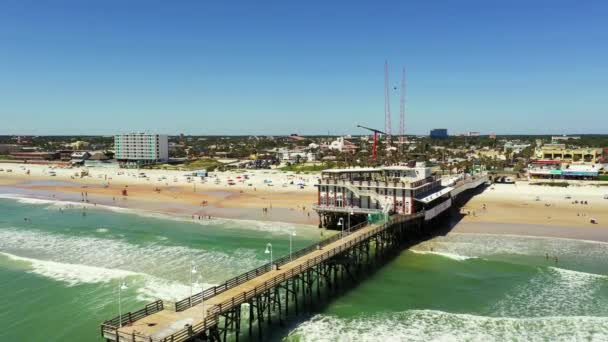 Daytona Playa Muelle Pesca Tiro Aéreo — Vídeo de stock