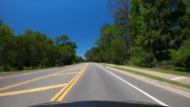 Fahren Auf Einer Ländlichen Spurigen Straße Grüne Bäume Und Blauer — Stockvideo