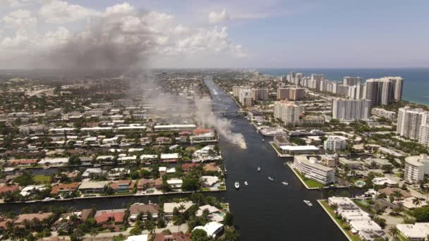 Légi Statikus Lövés Hajó Tűz Intracoastal Fort Lauderdale — Stock videók