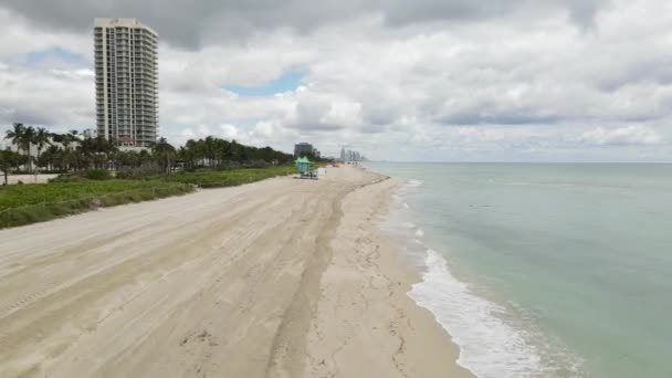 Lage Vlucht Miami Beach Geen Mensen Coronavirus Covid Sluiting — Stockvideo