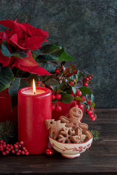 Christmas candle and cookies — Stock Photo, Image