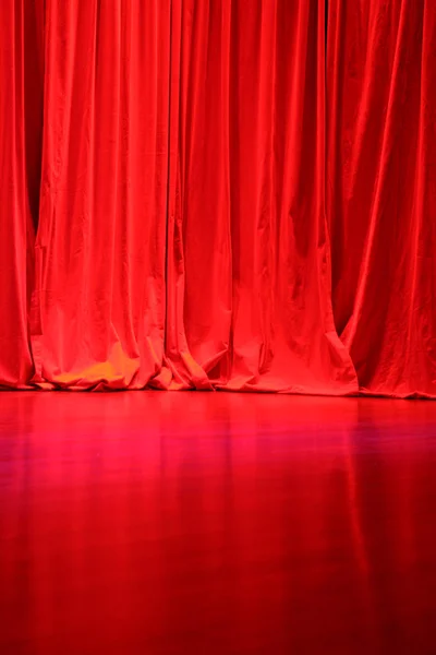 Cortinas Palco Veludo Vermelho Com Piso Palco — Fotografia de Stock