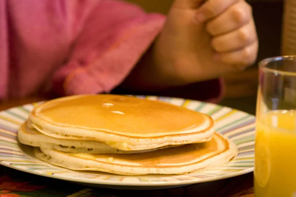 Stack Delicious Pancakes Orange Juice — Stock Photo, Image