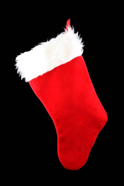 Hanging Christmas Stocking Isolated Black Background — Stock Photo, Image