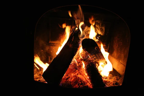 Fireplace Close Burning Fire Coals Stock Picture
