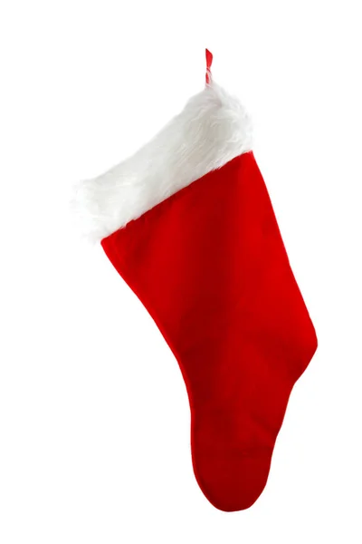 Hanging Christmas Stocking Geïsoleerd Een Witte Achtergrond — Stockfoto