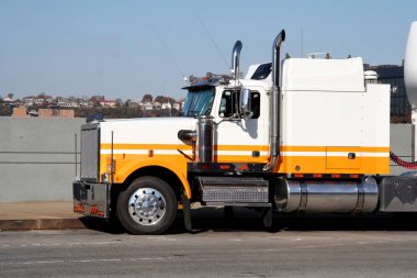 Caddede bekleyen kamyonla 18 Wheeler kargo
