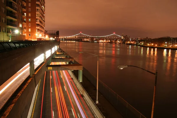 Stadtverkehr Der Nacht Auf Fdr Drive New York City — Stockfoto