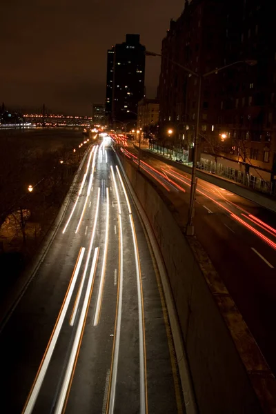 Nocy Fdr Drive Nowym Jorku Ruchu Miejskim — Zdjęcie stockowe