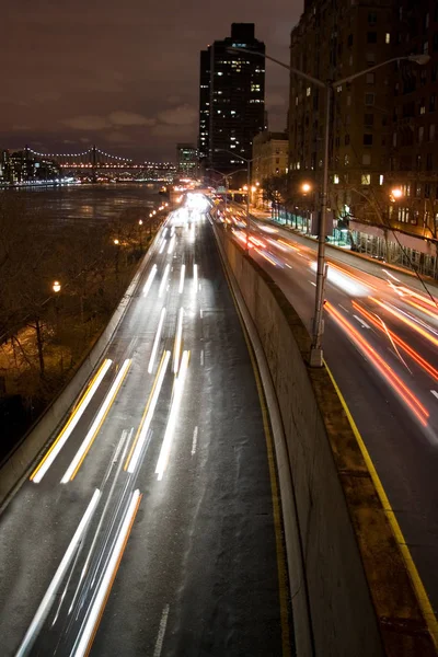 Nocy Fdr Drive Nowym Jorku Ruchu Miejskim — Zdjęcie stockowe