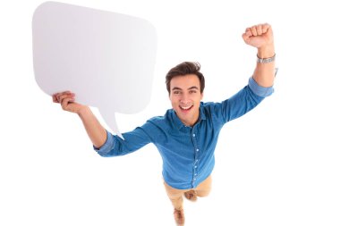 casual adam konuşma balonu tutan kazanma 