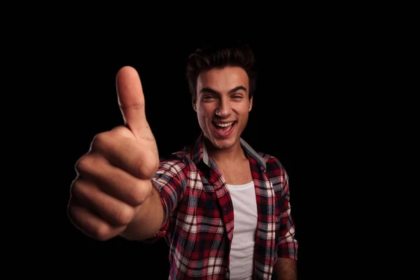 Excited young casual man making the ok sign — Stock Photo, Image