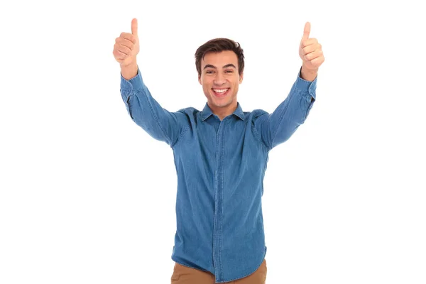 Excited young casual man making the ok sign — Stock Photo, Image