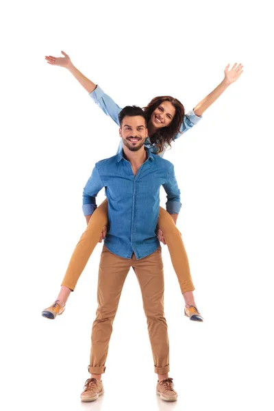 Excited young casual couple — Stock Photo, Image