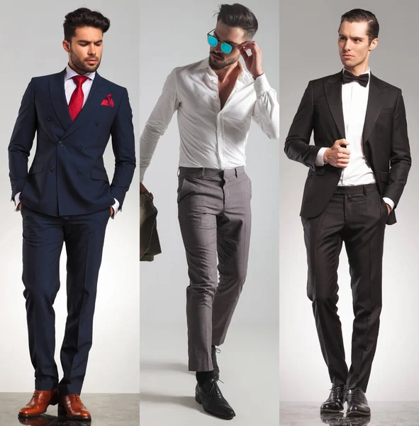 3 diversi giovani uomini eleganti — Foto Stock