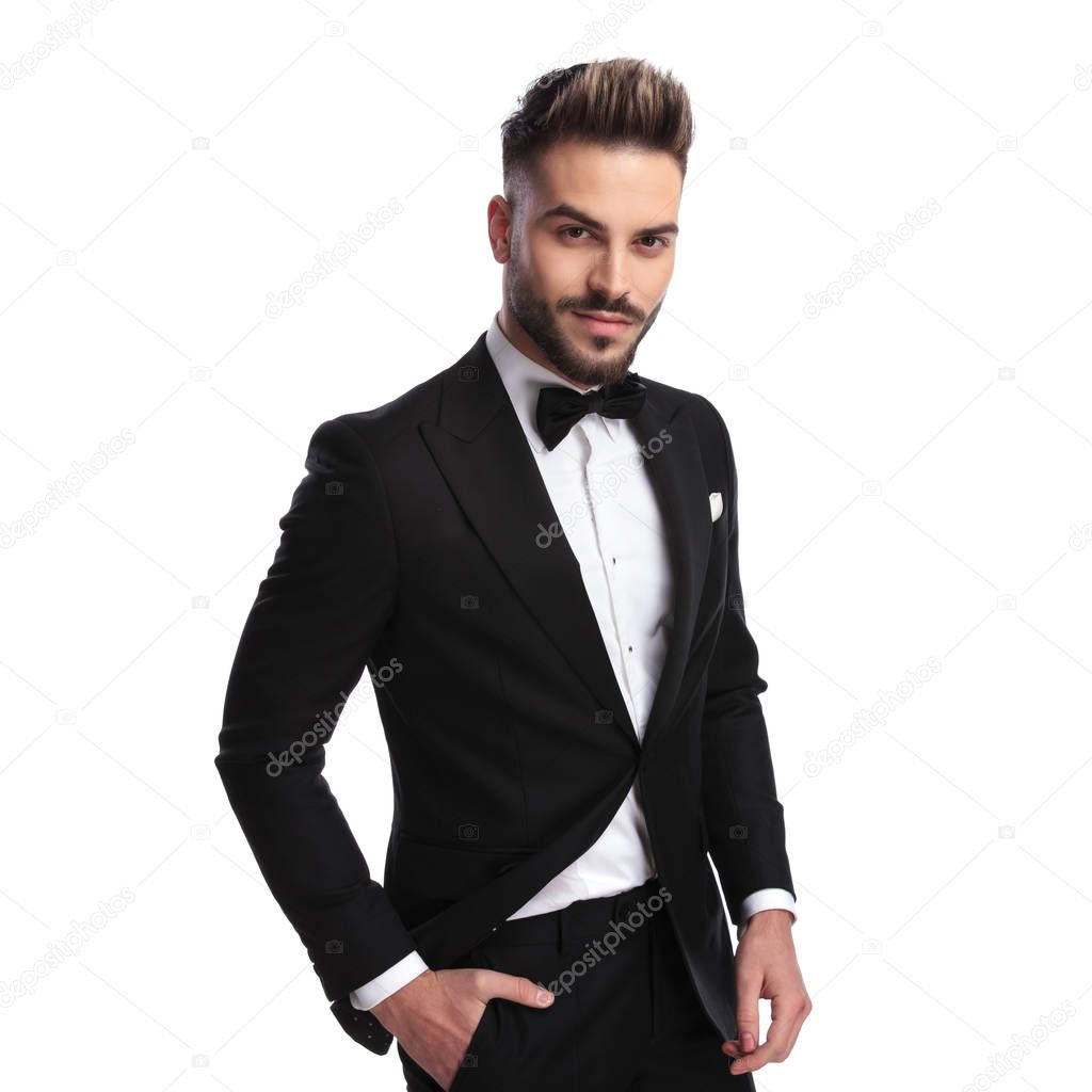 handsome elegant man in tuxedo and bowtie 