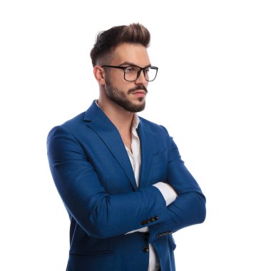 Akıllı ve seksi işadamı elleriyle düşünme geçti
