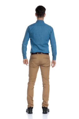 Mavi tişört giyen zeki sıradan adamın arka plan görüntüsü