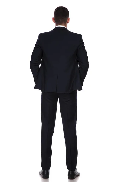 Rear View Serious Businessman Holding Both Hand His Pockets Standing — Stock Photo, Image