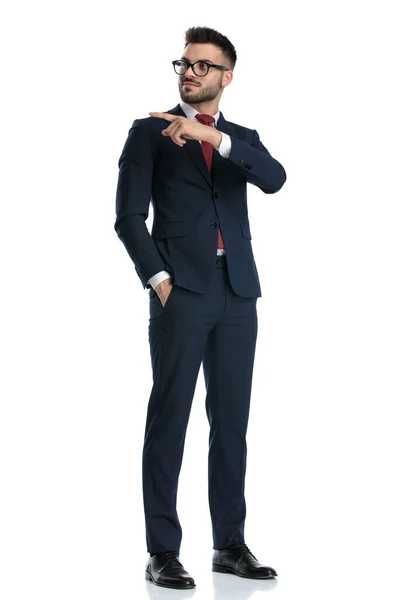 Sexy Businessman Wearing Glasses Standing Hand Pocket One Way While — Stock Photo, Image