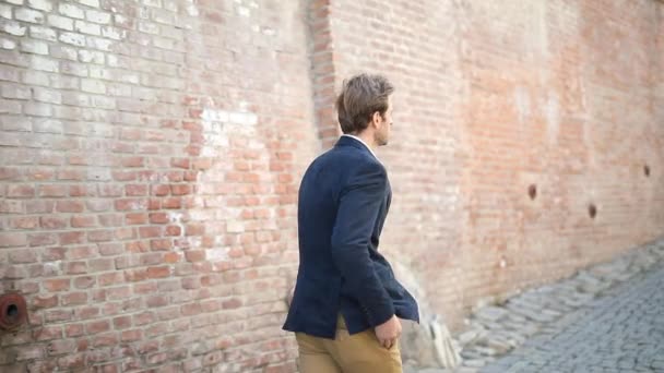 Rear View Sexy Smart Casual Businessman Walking One Hand Pocket — Stock Video