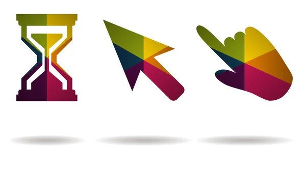 Tre pekare multicolor ikonen vektor — Stock vektor