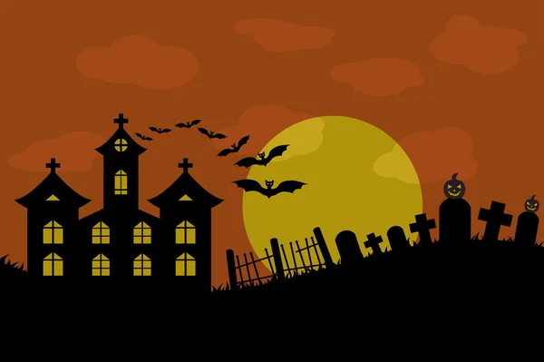 Fondo cementerio y castillo de Halloween — Vector de stock