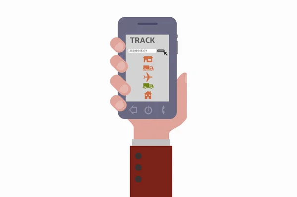 Hand holding smartphone track — Stock Vector