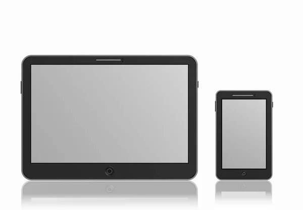 Tablet ve beyaz zemin üzerine gölge ile smartphone — Stok Vektör