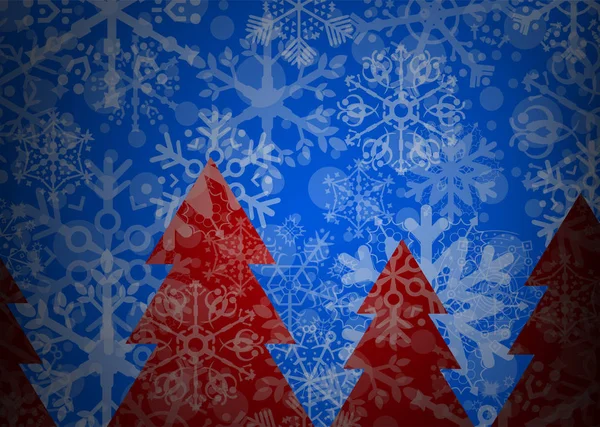 Modré Vánoční pozadí a červený stromy — Stockový vektor