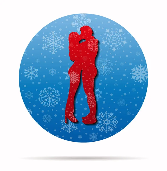 Kissing couple christmas icon in circle — Stock Vector