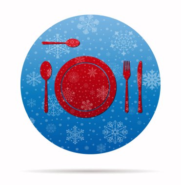 çatal bıçak takımı ve plaka Noel simgesi daire