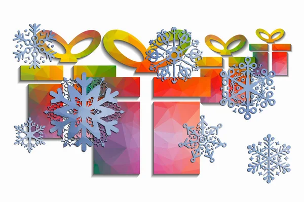 Geschenke und Schneeflocken — Stockvektor