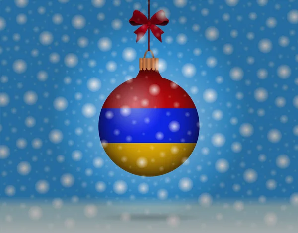 降雪和亚美尼亚国旗的雪球 — 图库矢量图片