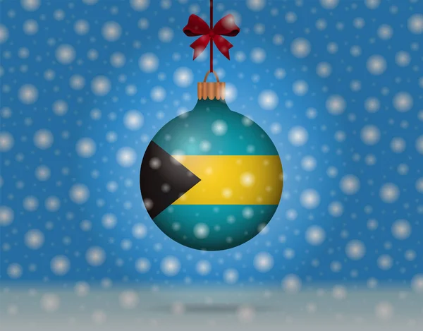 Queda de neve e bola de neve com bandeira de bahamas —  Vetores de Stock