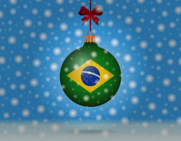 Sneeuwval en sneeuwbal met vlag van Brazilië — Stockvector