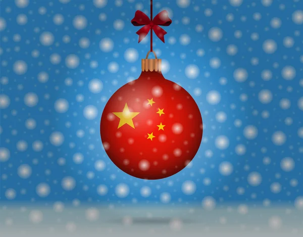 Chute de neige et boule de neige avec drapeau de Chine — Image vectorielle